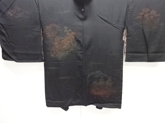 大正ロマン　寺塔風景模様織り出し漆一つ紋絵羽織